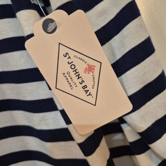 St. John's Bay Women's Navy & White Striped Cotton/Poly Lightweight Hoodie NEW - Picture 9 of 10